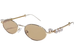 Gafas De Sol Decorativas Con Estilo Y Pedrería Estilo Hip Hop - Montura Ovalada De Metal. Accesorios.