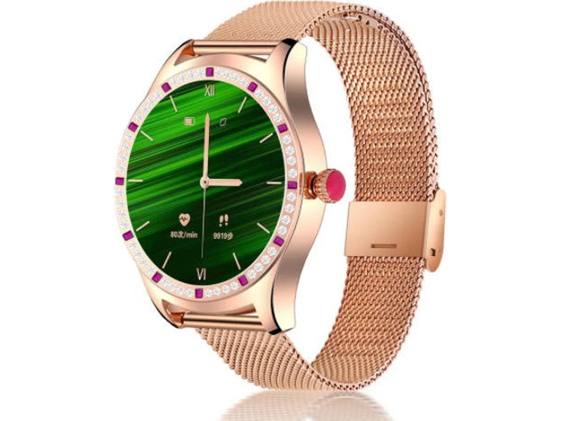 Reloj inteligente con monitor de ritmo cardíaco, Bluetooth, llamadas, presión arterial, podómetro, para iOS y Android Yizhood (dorado)