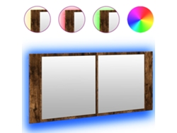 Maison Exclusive - Armario De Baño Con Espejo Y Luz Led Roble Ahumado 100x12x45 Cm