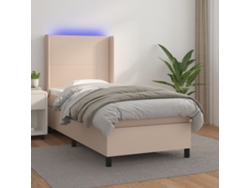 Cama Box Spring Colchón Led Cuero Sintético Capuchino 90x190 Cm