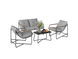 Conjunto Jardín 4 Piezas, Sofá, Sillones, Mesa Cristal Templado, 113.8x73.5x67cm