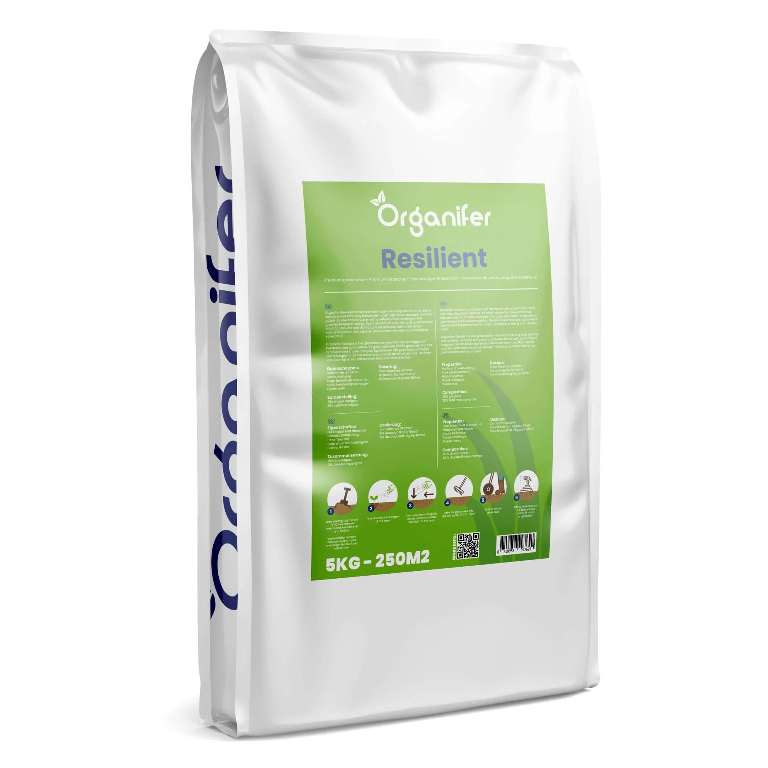 Semilla de Césped para Deporte y Recreo (5 kg para 250 m²) - ORGANIFER