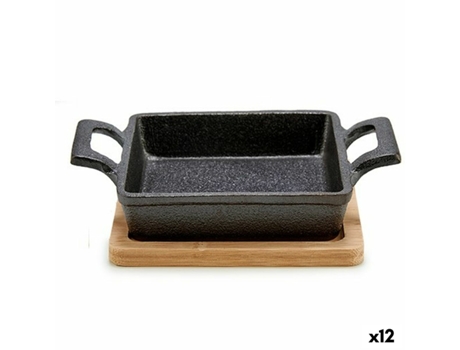 Cazuela para Servir Tapas Marrón Negro Bambú Hierro 19 x 5 x 14 cm (12 Un)