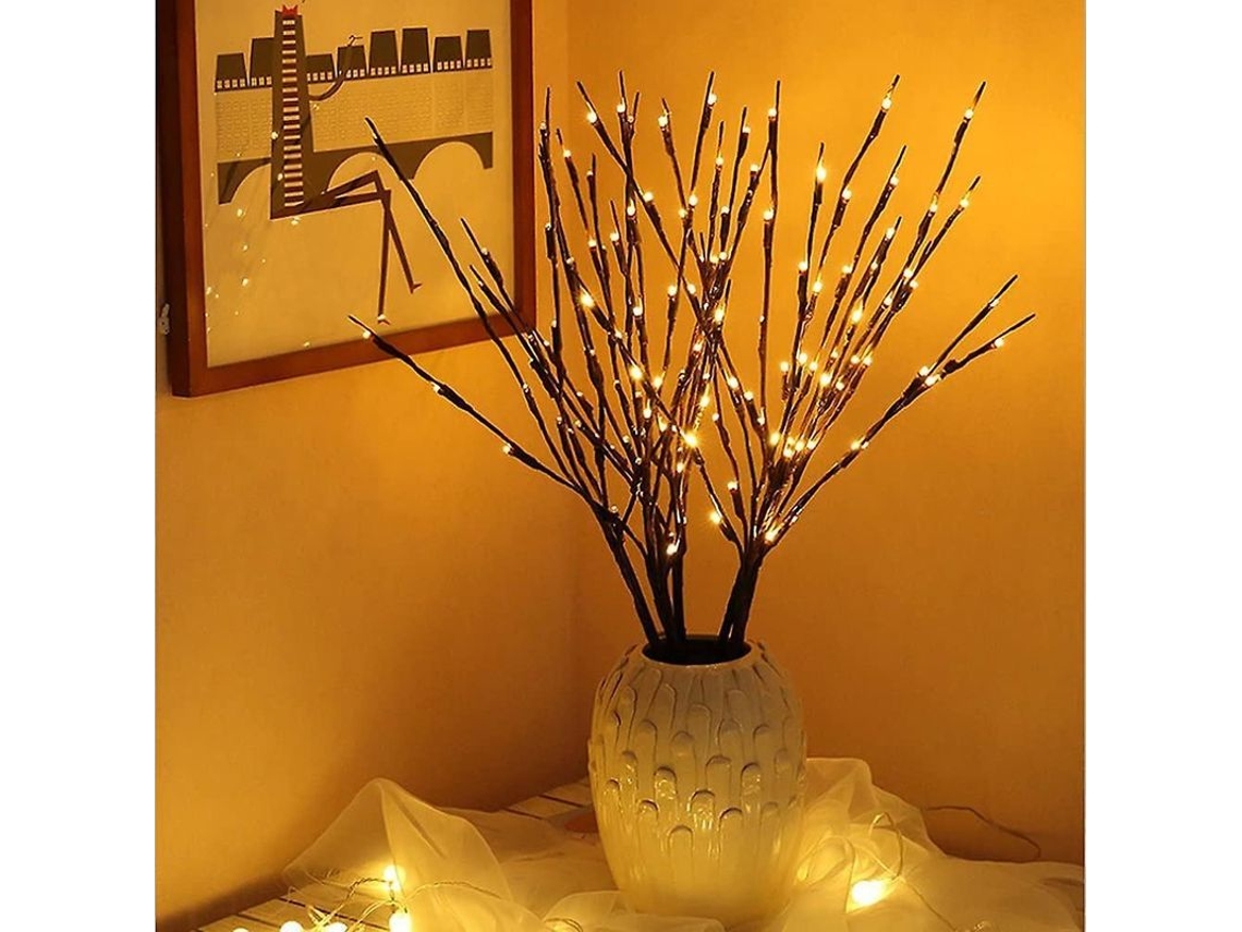 Guirnalda De Luces Con 20 Led, 5 Ramas De Sauce Artificial, Luces Para Jarrón Navideño, Centro De Mesa Romántico