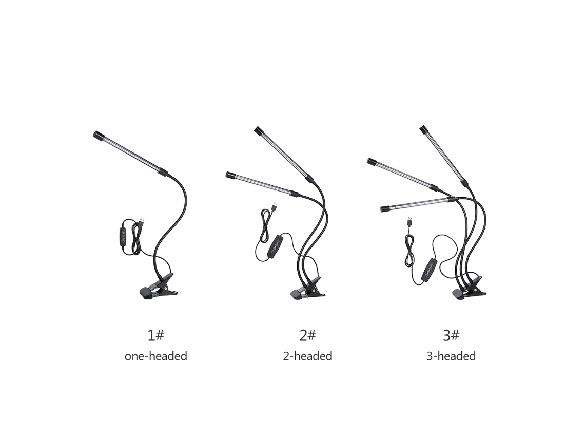 2026-luz De Crecimiento Led Para Plantas 3 Cabezas 27w 5v Usb Clip Con 3 Modos Espectro 3/6/12h Temporizador 5 Niveles De Brillo