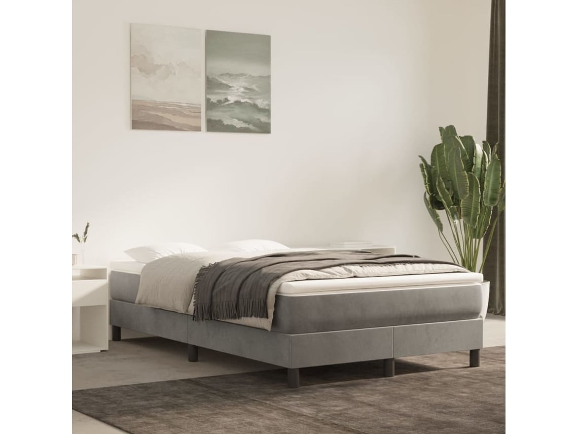 Cama Box Spring Con Colchón Terciopelo Gris Claro 120x200 Cm