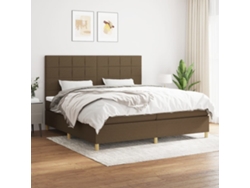Cama Box Spring Con Colchón Tela Marrón Oscuro 200x200 Cm
