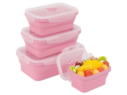 2026da-4 Recipientes De Silicona Plegables Con Tapa, Almacenamiento De Alimentos, Ahorro De Espacio, Microondas, Refrigerador, Rosa