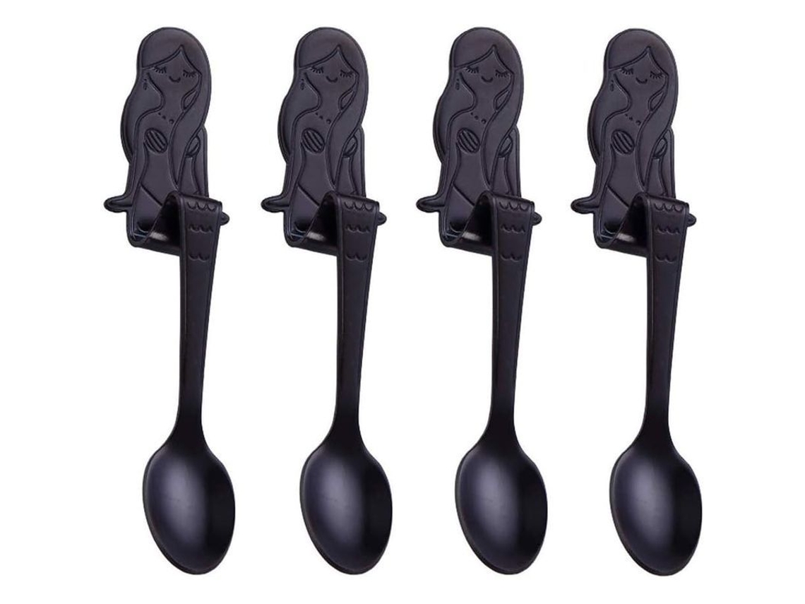 2026-31916-cucharas Sirena De Acero Inoxidable 304 Para Café Té Postre Bebida Pack De 4 Negro