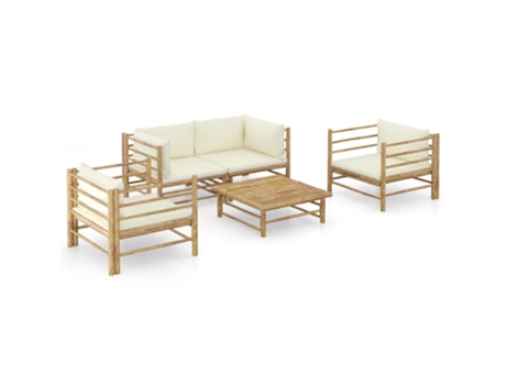 MAISON EXCLUSIVE Set de muebles de jardín 5 piezas bambú y cojines blanco crema