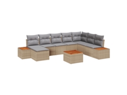 Conjunto 9 De Sofá De Jardín Con Cojines Vidaxl Beige Ratán Acacia