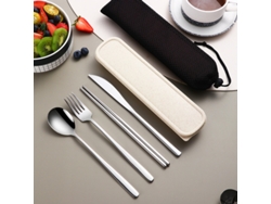 Juego de cubiertos portátiles de acero inoxidable 304 (plateado), que incluye cuchillo, tenedor, cuchara y caja de almacenamiento.