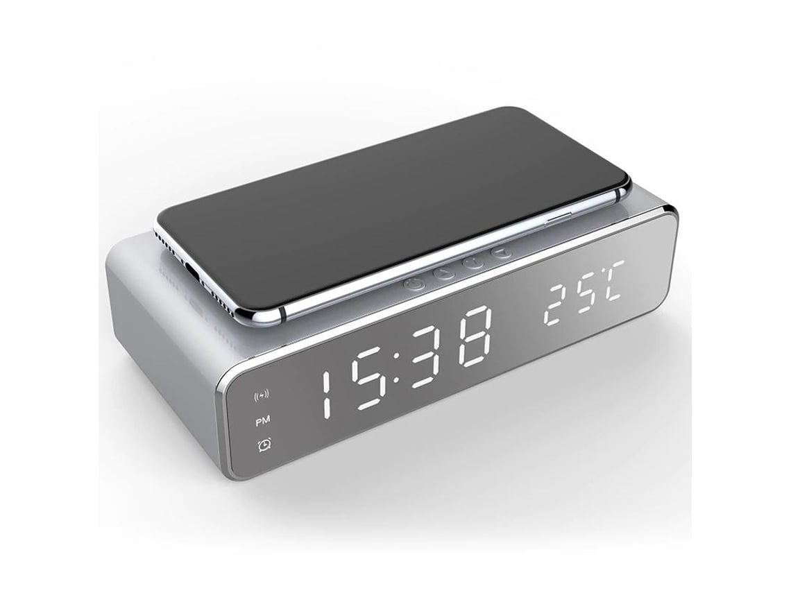 Alarme Com Função De Carregamento Sem Fio, Relógio Digital De Mesa, Termômetro, Calendário, Tela Led.