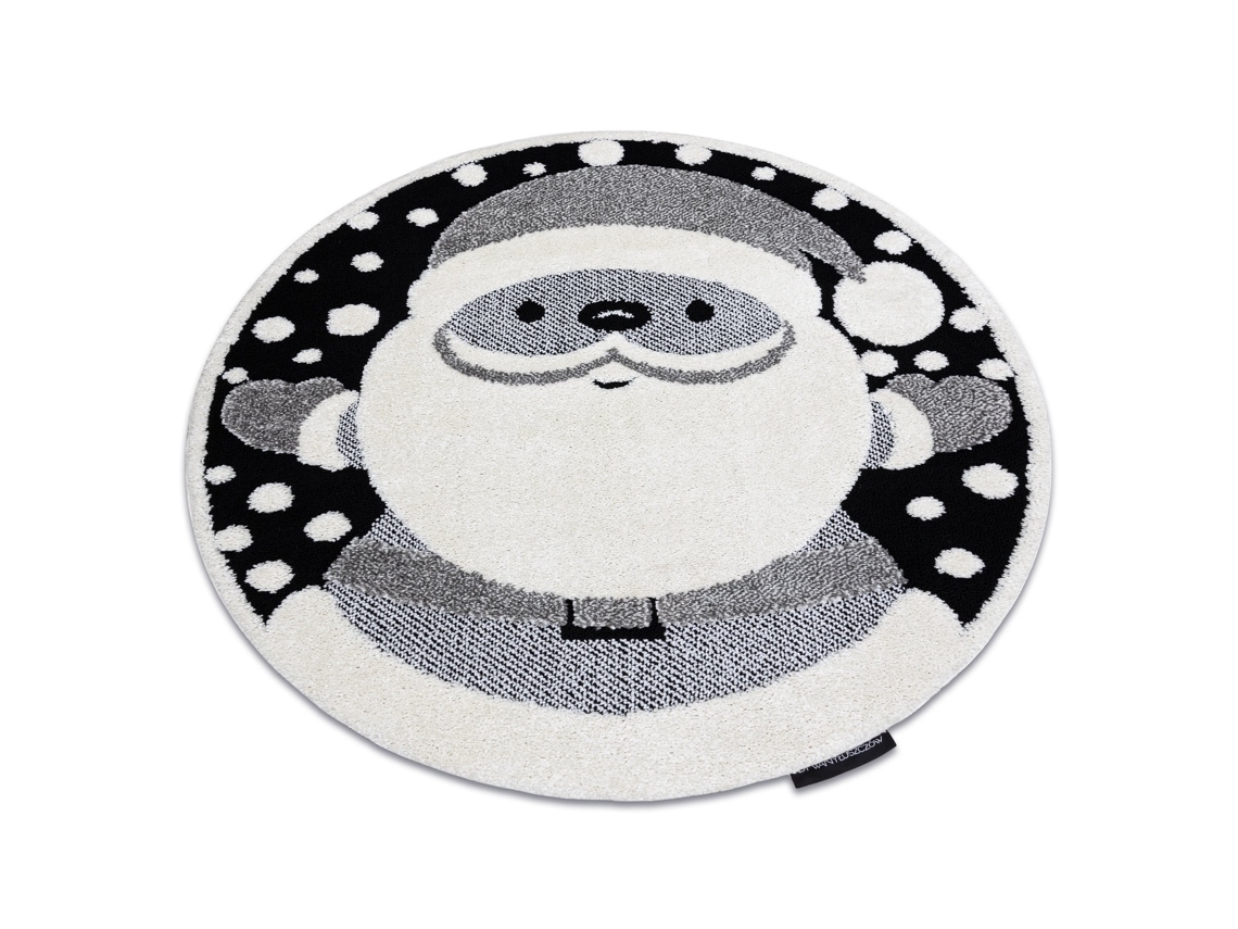 Alfombra Infantil Moderna Joy Circulo Santa Papá Noel, Para Niños - Estructura Dos Niveles de Vellón Negro / Crema (circulo 160 cm)