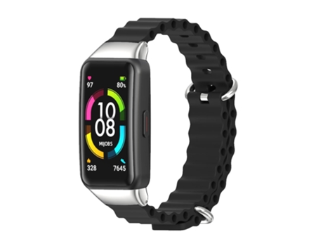 Correa de reloj inteligente para Huawei Band 6 / Honor Band 6/7 MIJOBS CS Marine Correa de reloj transpirable de silicona (negro plateado)