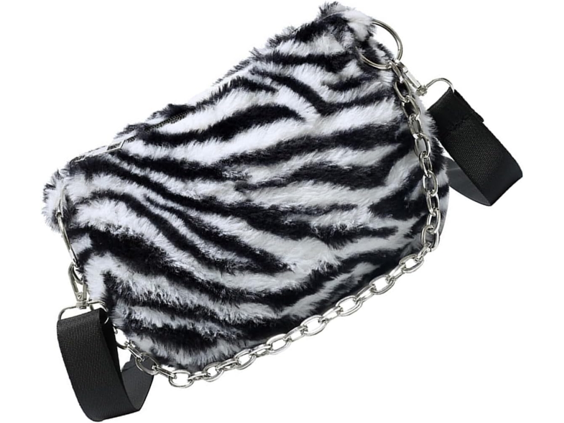 Bolsa Transversal De Pelúcia Com Estampa De Zebra Preta, Bolsa De Mão Feminina Para Usar Embaixo Do Braço.