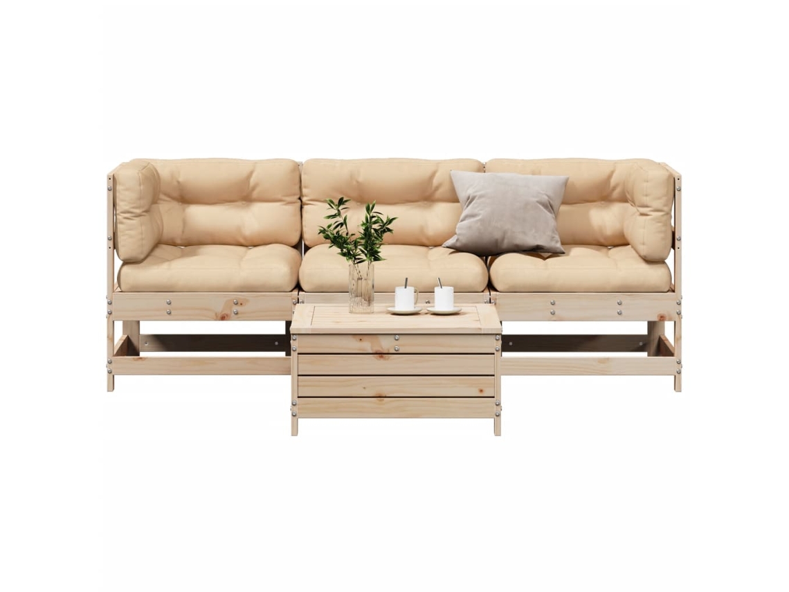 Conjunto de jardín de 4 piezas con cojines en pino macizo DKD Home Decor