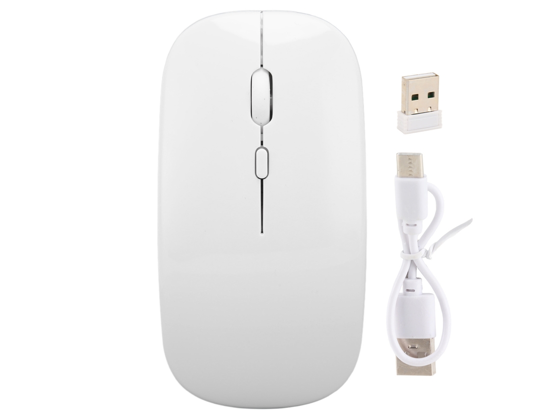 Ratón inalámbrico USB recargable y silencioso para trabajar, estudiar y disfrutar del tiempo libre - Blanco