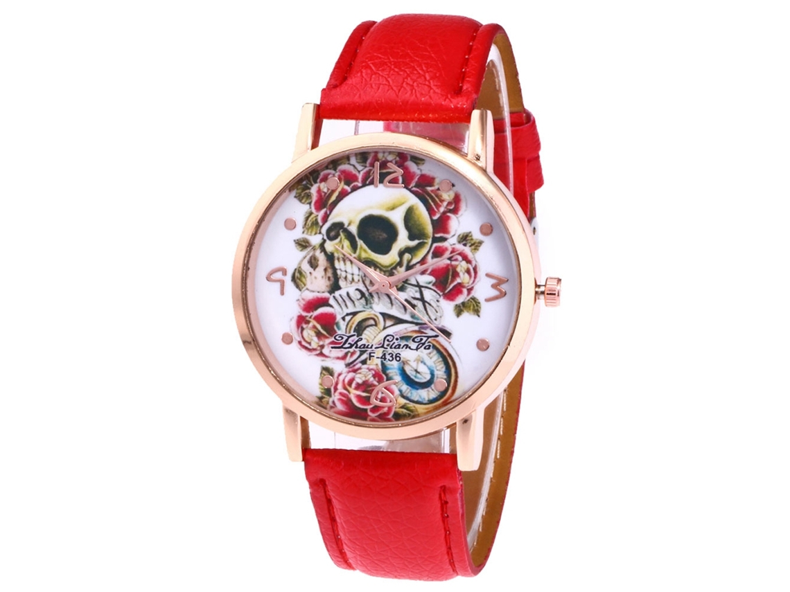 Reloj De Pareja Zhoulianfa, Diseño De Calavera, Correa De Cuero, Cuarzo, F-436, Rojo.