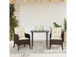 Juego de comedor de jardín de 3 piezas con cojines de mimbre marrón de DKD Home Decor