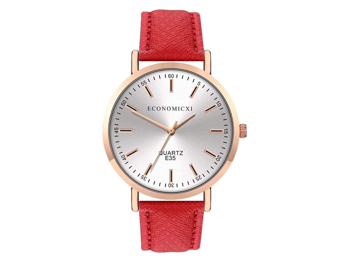 Reloj De Pulsera Analógico Unisex De Piel Sintética Con Esfera Redonda, Estilo Casual (rojo)