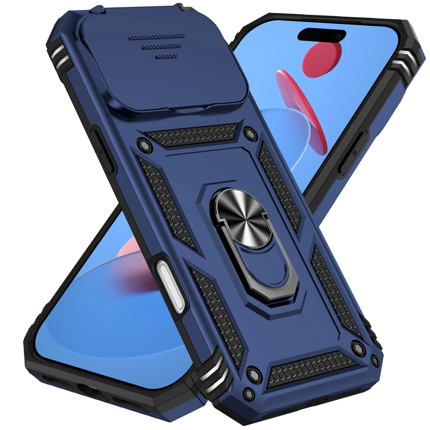 (azul, Iphone 13 Pro Max) Funda Portátil Con Anillo Magnético De Pctpu Y Protector De Lente Deslizante