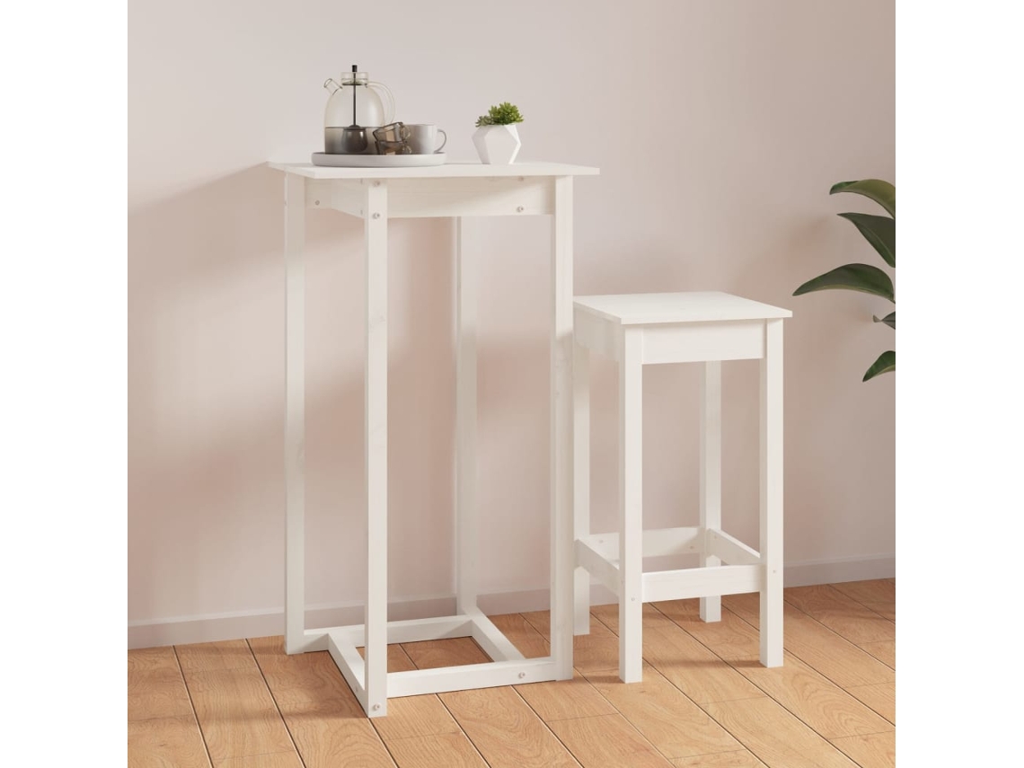 Mesa de bar  Mesa alta 60x60x110 cm pino macizo blanco Wsd302435 Lovely Home