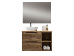 Mueble de Baño con Lavabo, Espejo y Luz Led Ken 60x45 Cm Acabado Desierto Mate 2 Cajones Suspendidos Kibath
