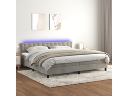 Cama Box Spring Colchón Y Led Terciopelo Gris Claro 200x200 Cm