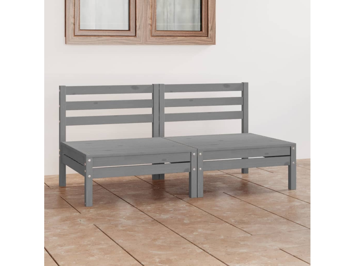 Sofá de jardín de 2 plazas de pino macizo gris Dkd Home Decor