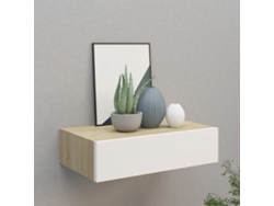 Estante de pared con cajón MDF 40x23,5x10cm Roble/Blanco Dkd Home Decor