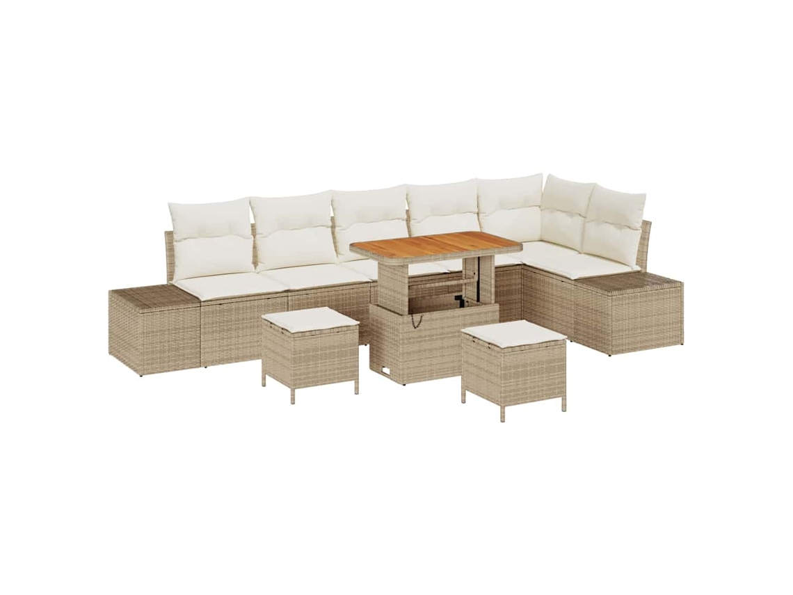 Maison Exclusive - Juego de sofás de jardín de ratán sintético beige de 9 piezas