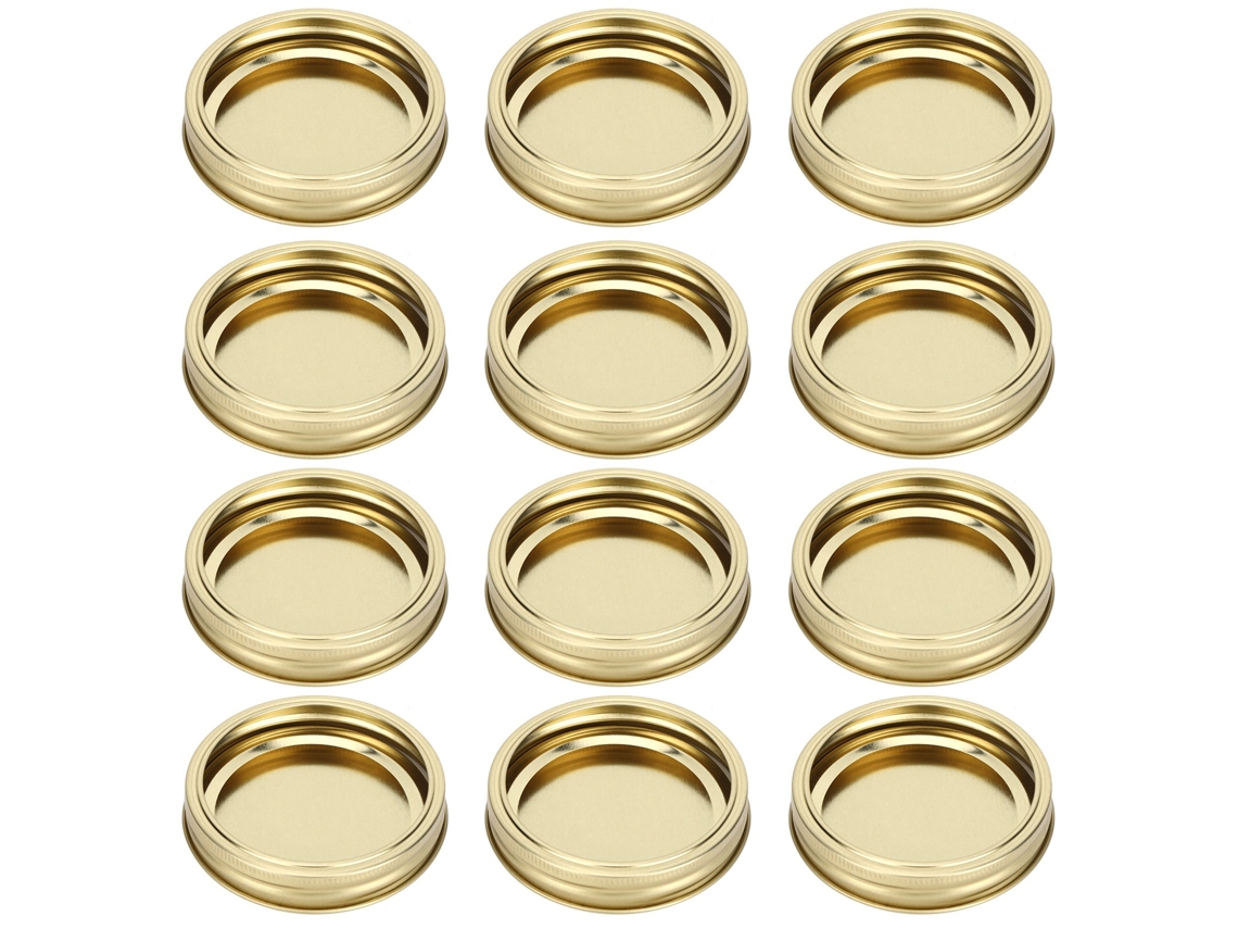 12 Tapas Divisibles De Acero Inoxidable Para Frascos De Vidrio, Sellador A Prueba De Fugas Xh00179 Dorado