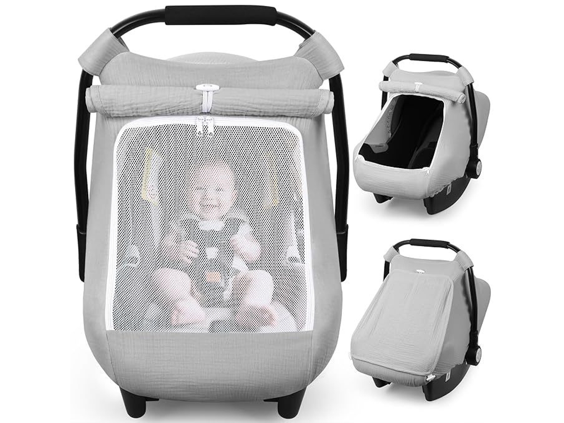 Funda para asiento de coche Chrui Baby con malla grande y ventana para protegerse del sol, ideal para verano y días calurosos (gris)