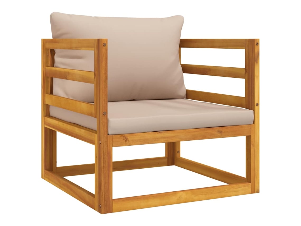Sillón de jardín madera maciza acacia VIDAXL con cojines gris taupe