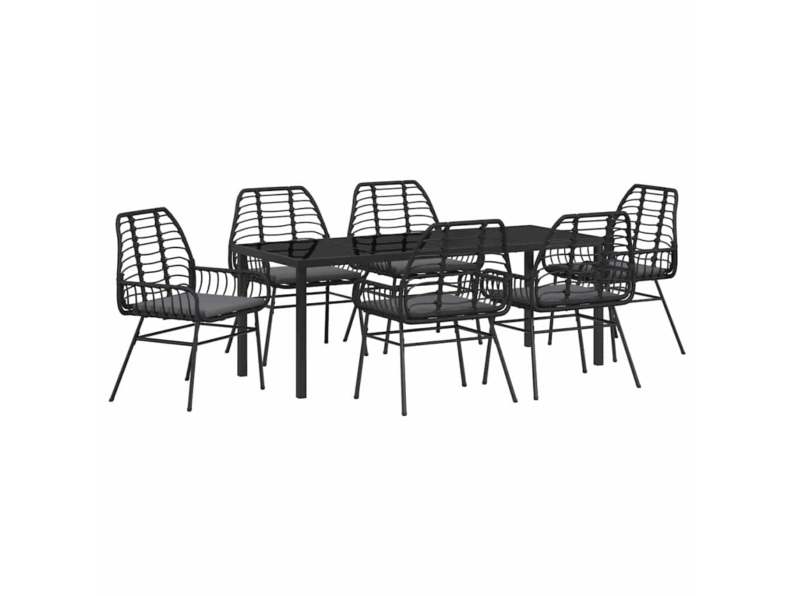 Maison Exclusive - Conjunto De Comedor De Jardín 7 Pcs Negro Ratán Sintético