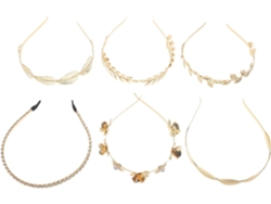 Conjunto De 6 Tiaras Femininas De Metal Com Folhas Douradas E Miçangas, Acessórios Para Cabelo