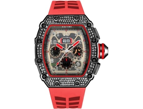VEANXIN Relojes de diamantes Reloj de pulsera rectangular grande-Rosa roja dorada