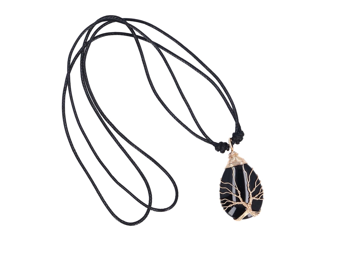 Collar Con Colgante De Piedra Curativa De Obsidiana, Collar De La Suerte Y La Prosperidad, Unisex.