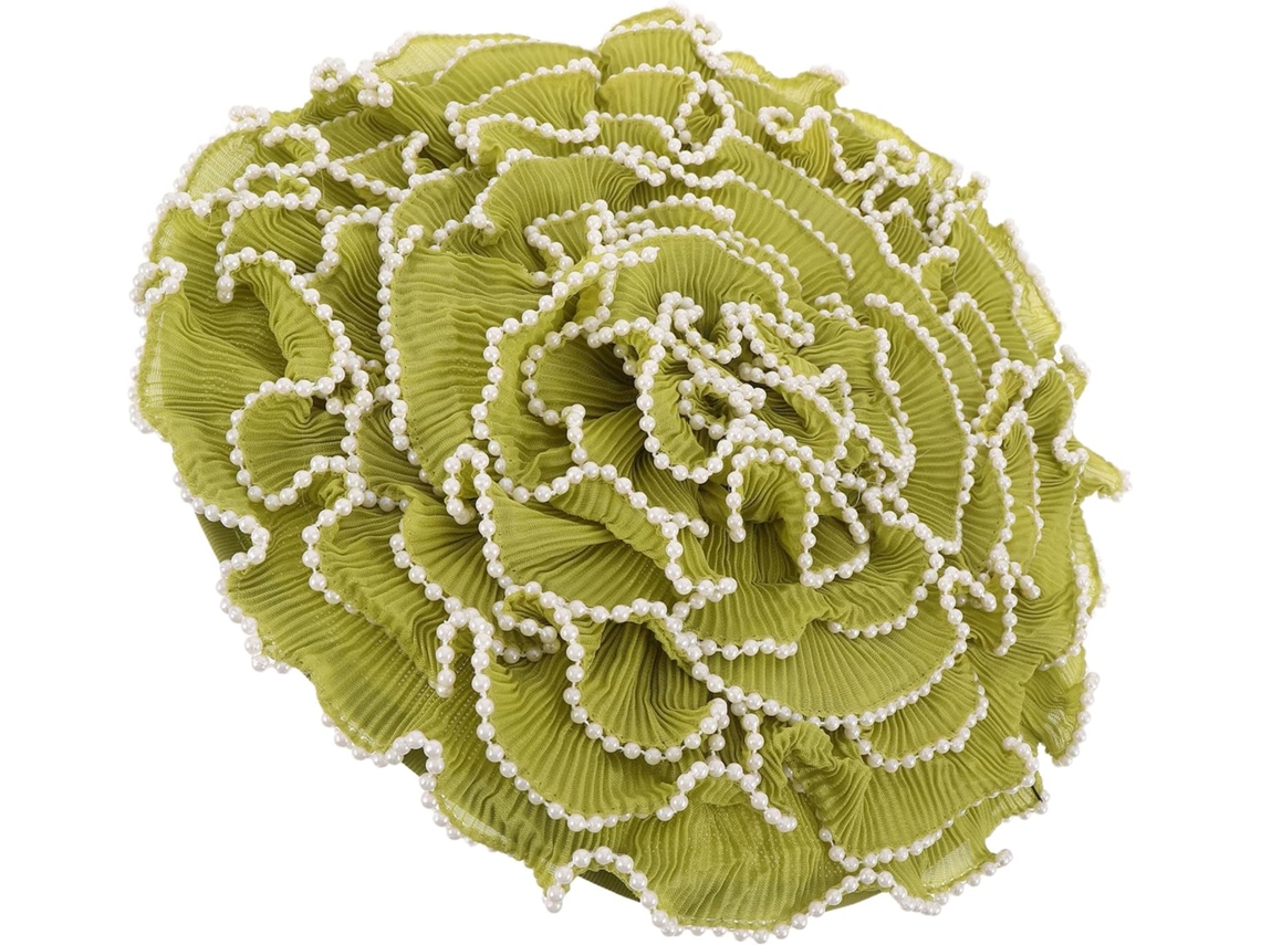 Diadema De Tul Plisado Verde Adornada Con Perlas, Tocado Floral Ligero Para Bodas Y Fiestas.