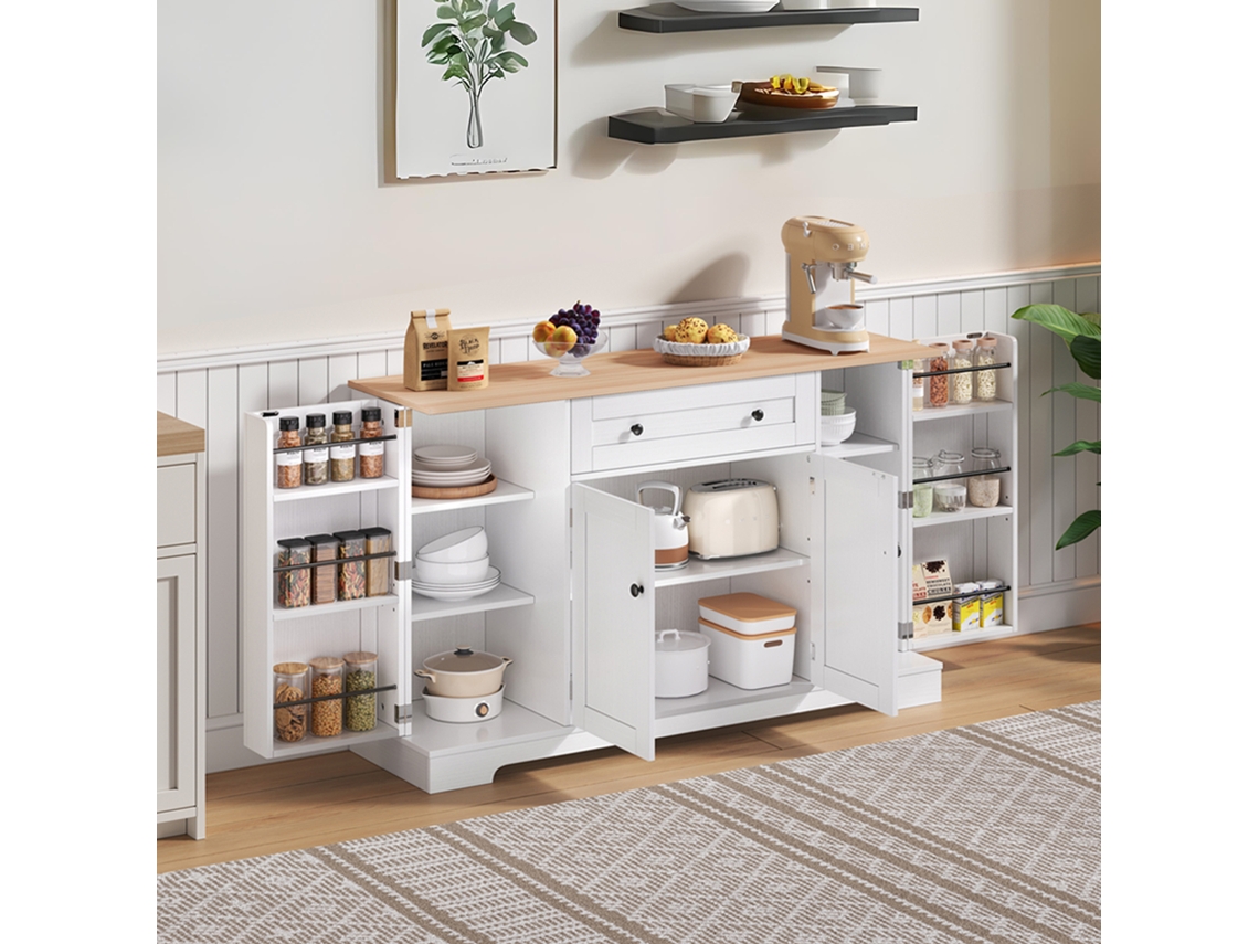 Aparador de cocina multifuncional con cajón, puertas y estantes ajustables, diseño moderno antivuelco, ideal para la cocina o el salón.