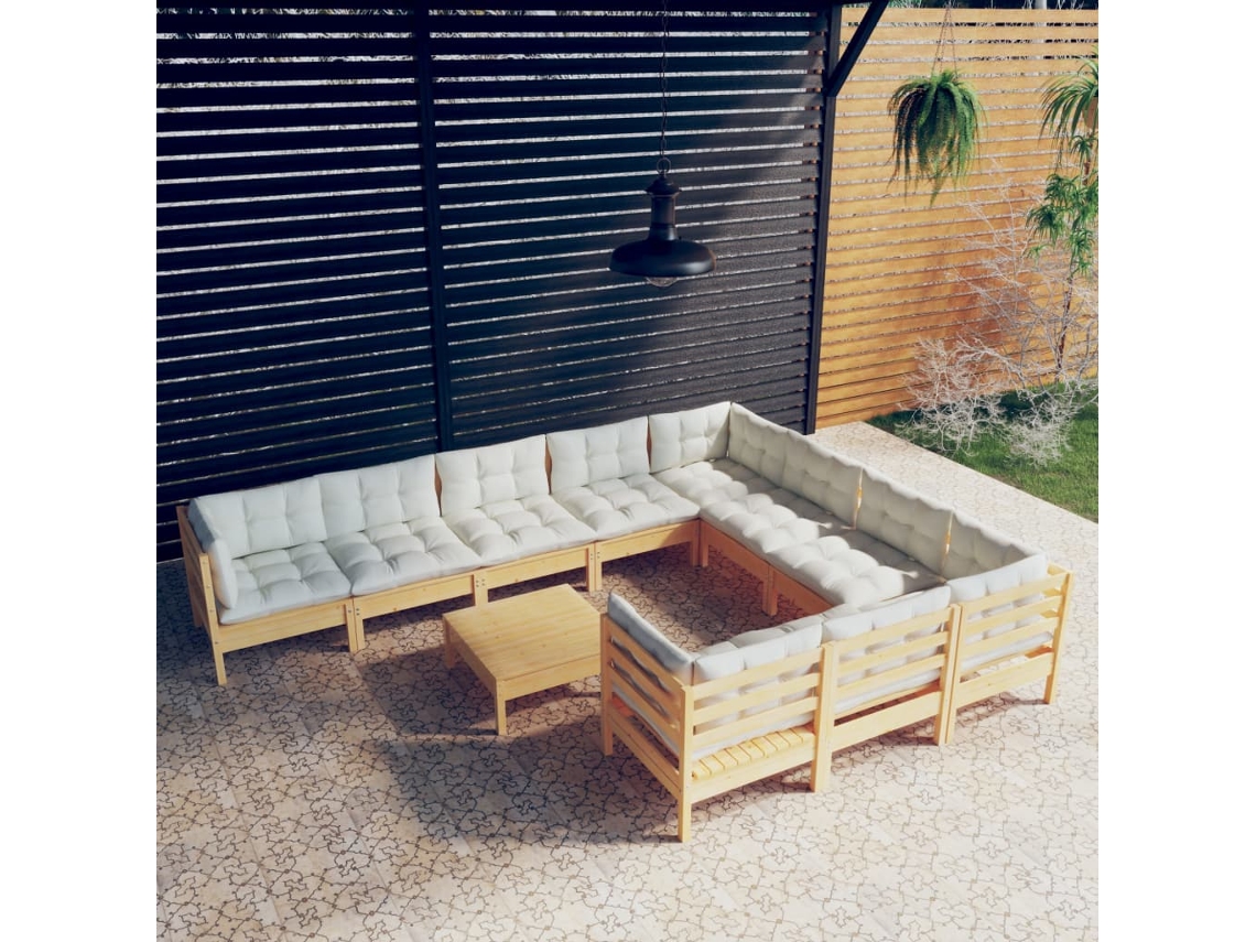 Conjunto de jardín de 11 piezas con cojines de pino crema DKD Home Decor