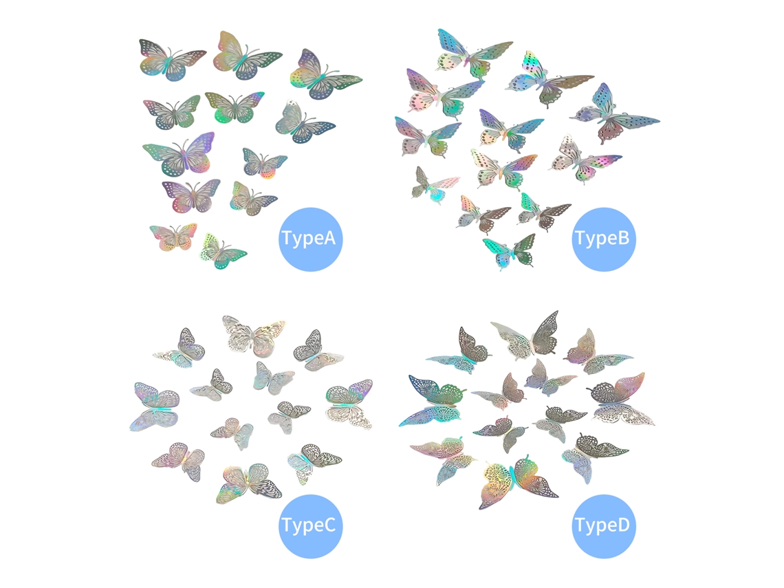 Pegatinas de mariposas para pared, cortadas con láser, 3D, decoración DIY, removibles.