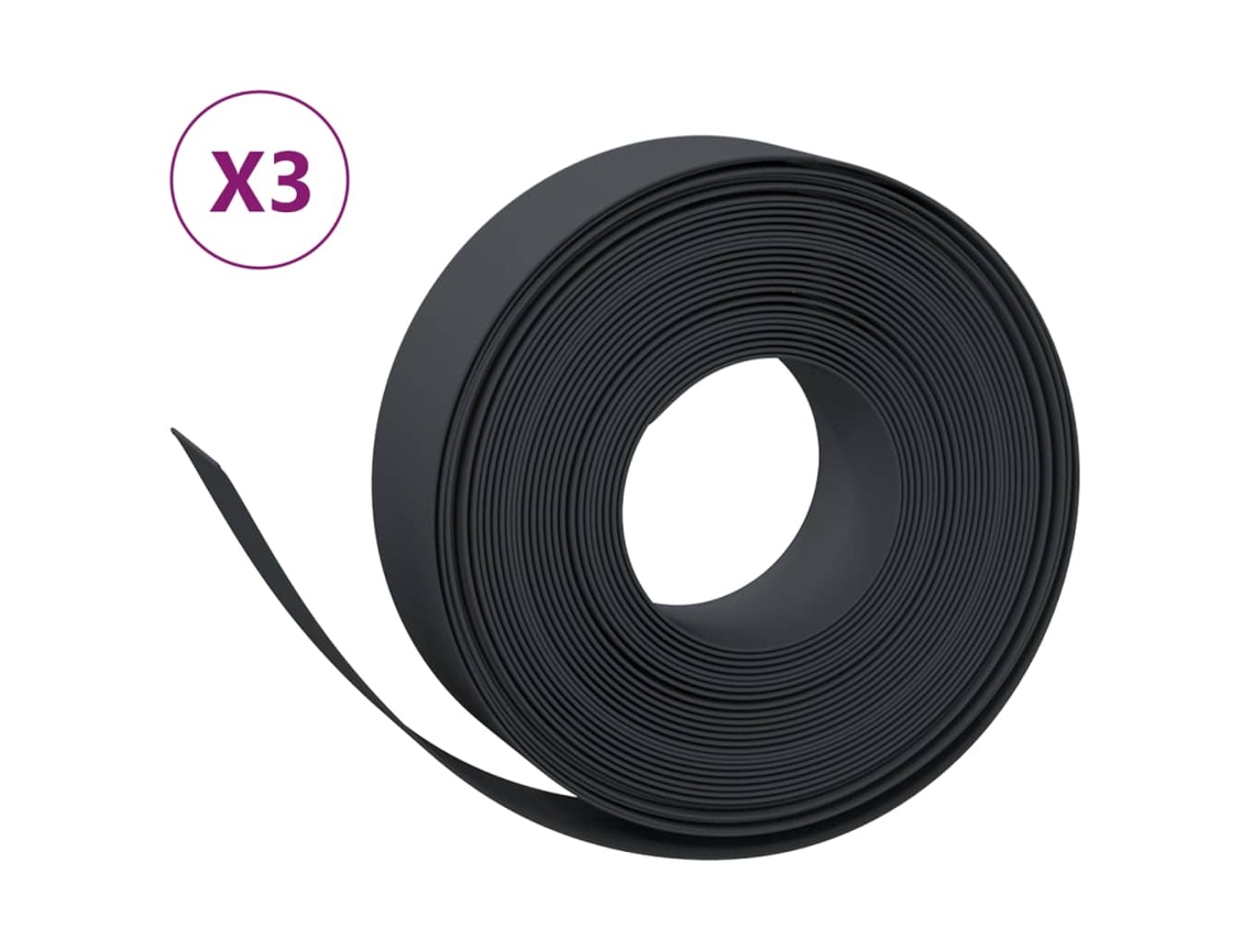 Conjunto 3 Bordura De Jardín VIDAXL Negro Polietileno