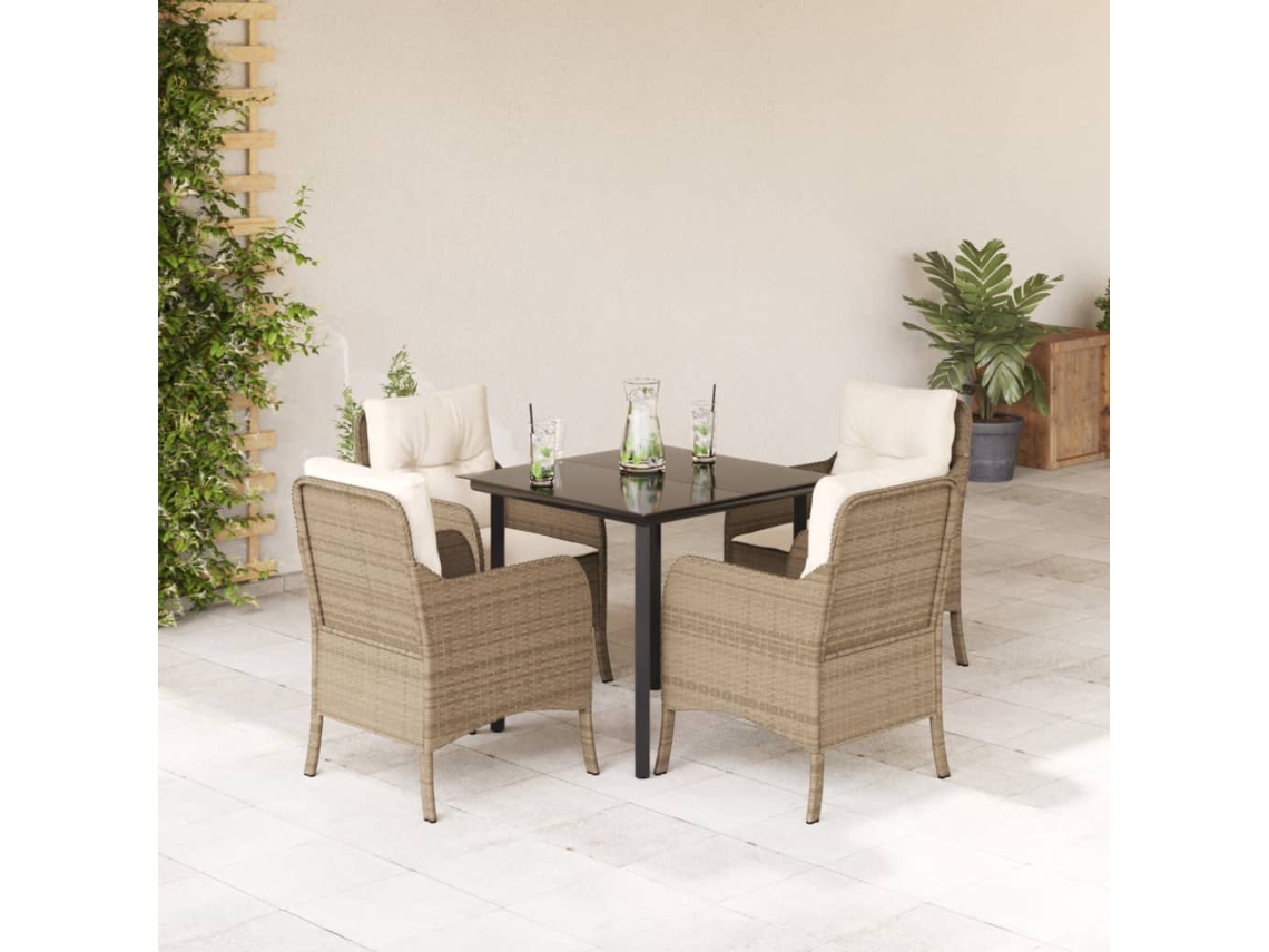 Juego de comedor de jardín de 5 piezas con cojines de mimbre beige de DKD Home Decor