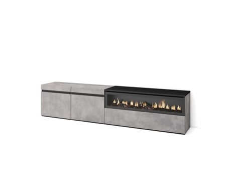 Mueble TV Televisión 200x45x35cm Para TV hasta 80 Chimenea eléctrica Cemento
