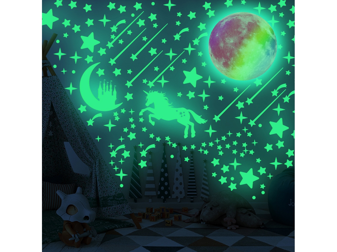 296 pegatinas de estrellas luminosas y 1 luna decoración de pared para techo de habitación infantil Kofihety