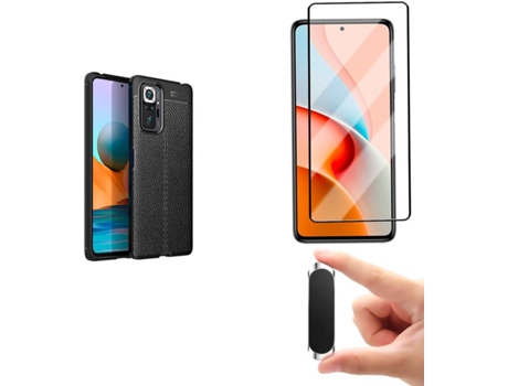 Kit Película Full Cover Xiaomi Redmi Note 10S PHONESHIELD Rugged Leather y Soporte Magnético Negro
