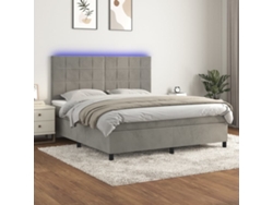 Cama Box Spring Colchón Y Led Terciopelo Gris Claro 160x200 Cm