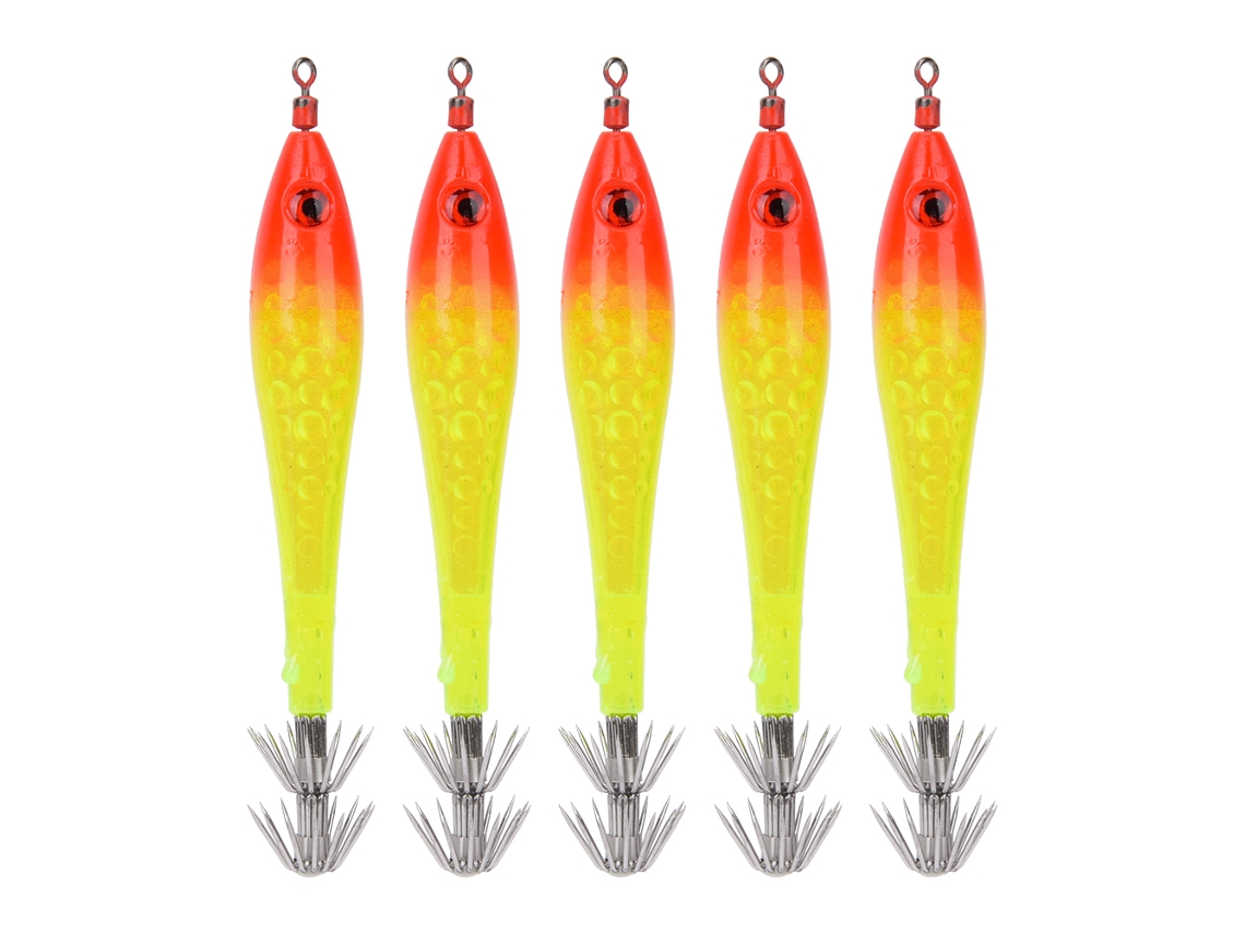 5pcs Señuelos De Pesca Luminosos Jigs De Calamar Con Anzuelos Para Agua Salada/dulce Cabeza Roja Verde Clara